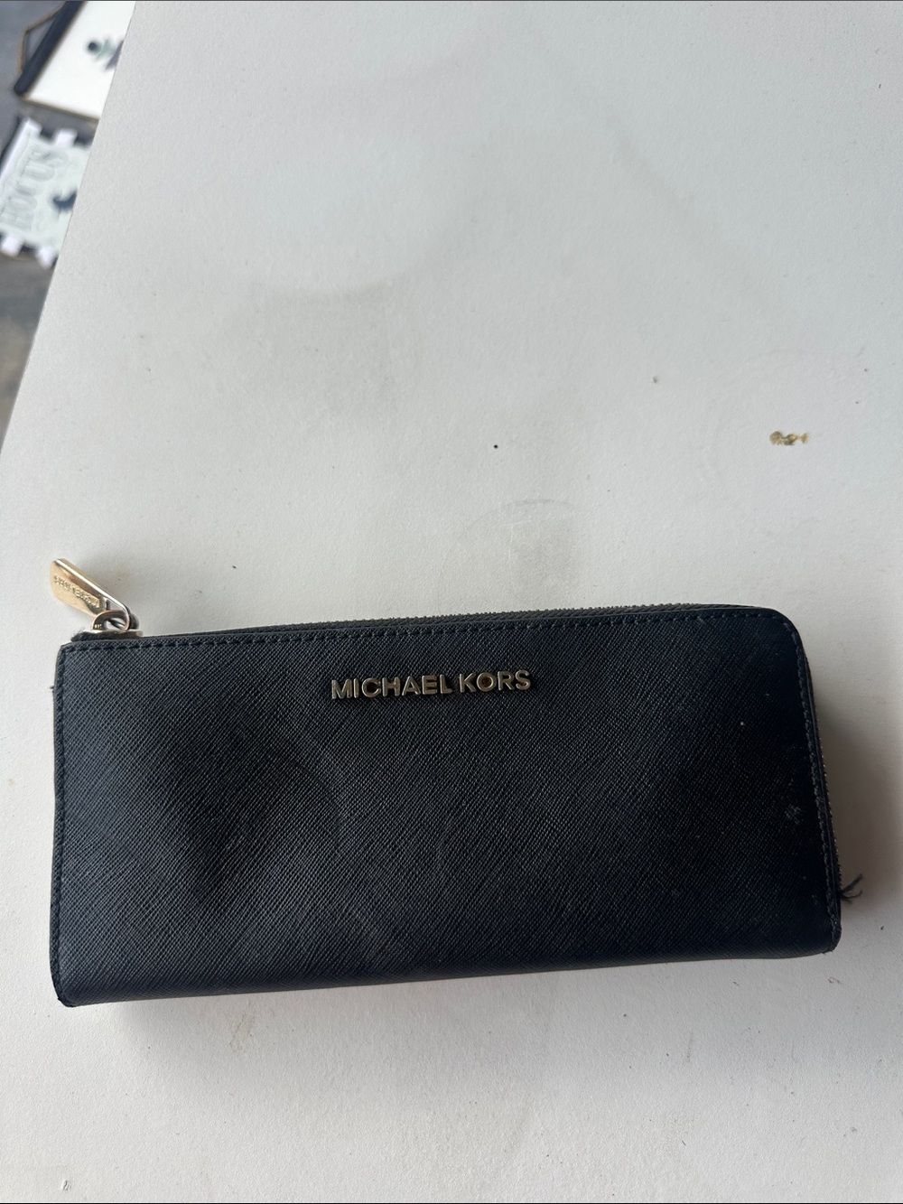 Michael Kors Black Saffiano Zip-Around Card Holder with Gold Hardware